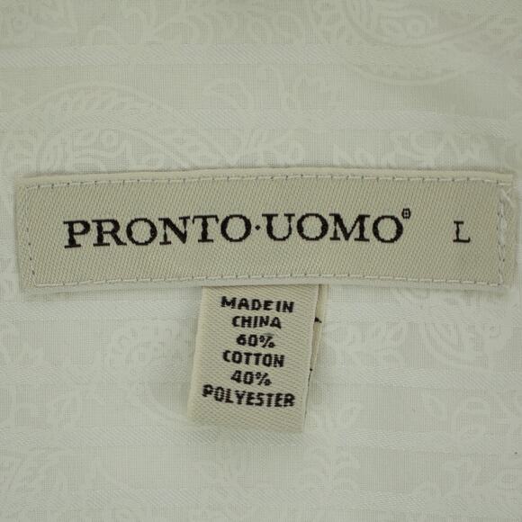 Pronto Uomo Striped Paisley Shirt Men's Large Button-Up White on White - Picture 3 of 11